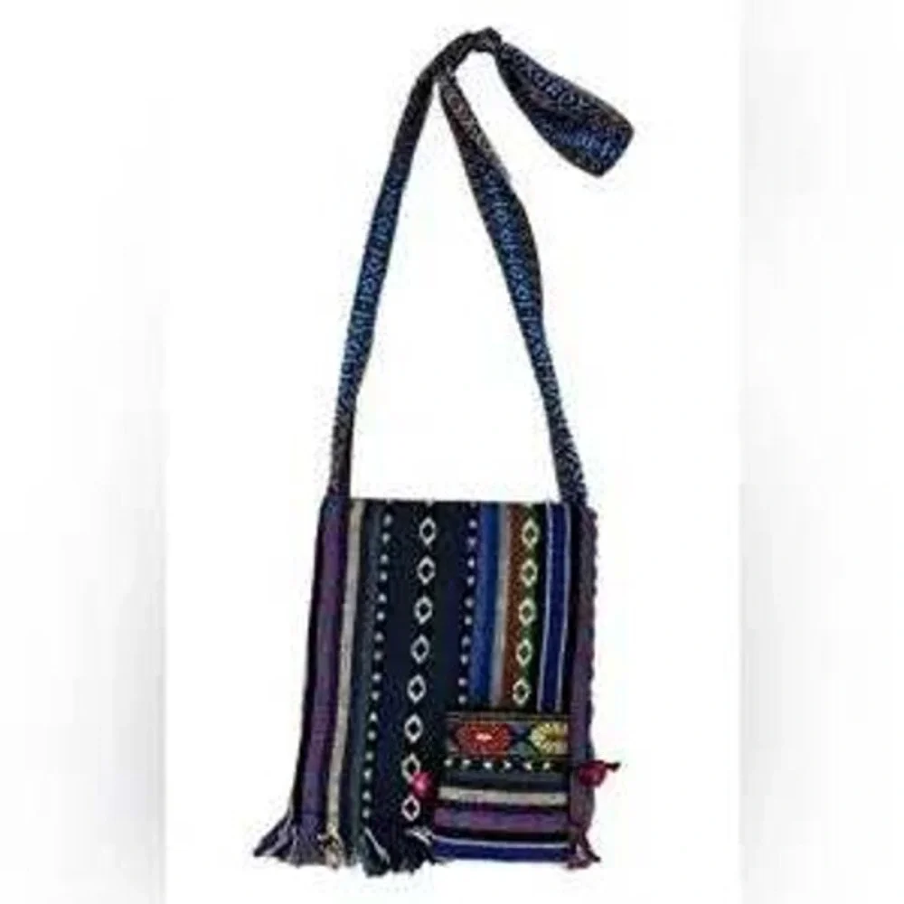 Vintage Y2K‎ Boho Hobo Bag - Multicolor W Attached Mini Side Pouch Fringe Edges